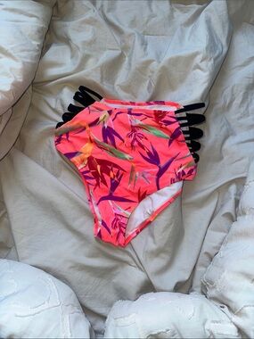 Victoria's Secret Neon Pink Tropical High-Waist Bikini Bottoms